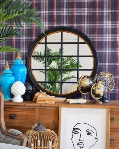 Lustro okrągłe w drewnianej ramie ze szprosami średnica 90 cm