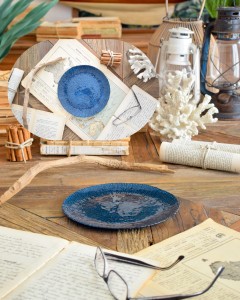 Zestaw 4 szklanych talerzy Deep blue średnica 21 cm 