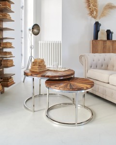 Zestaw 2 nowoczesnych stolików kawowych ze stali i drewna Boulder